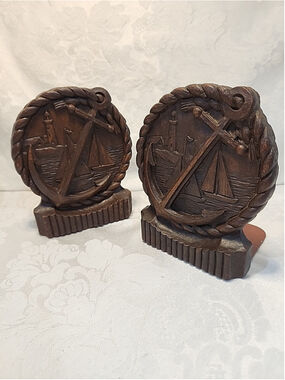 VTG Nautical Sailing Sailor Anchor Wooden Library Bookends,Ornawood, Made In USA